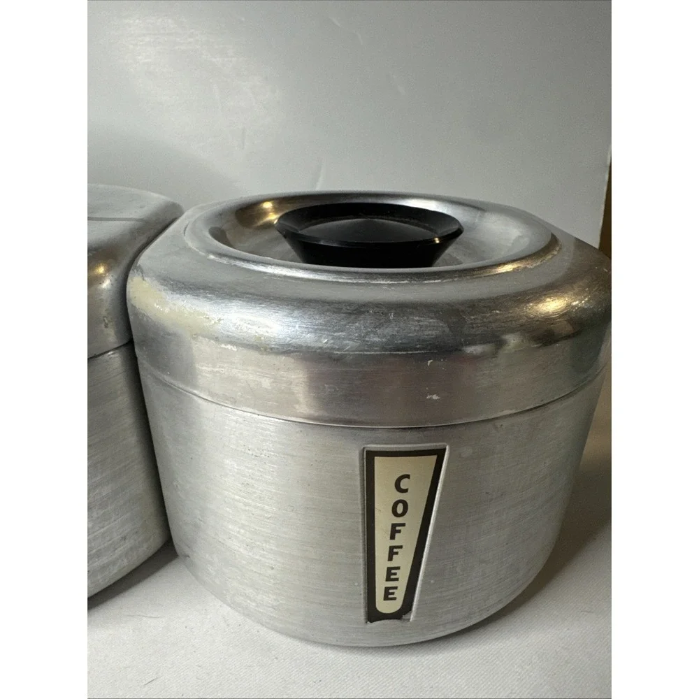 Vintage Set of (4) 1950s Kromex Aluminum Mid Century Canister Set Farm House
